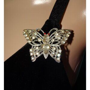 Vintage Silver Tone Rhinestone Butterfly Brooch costume jewelry 1960s pinup